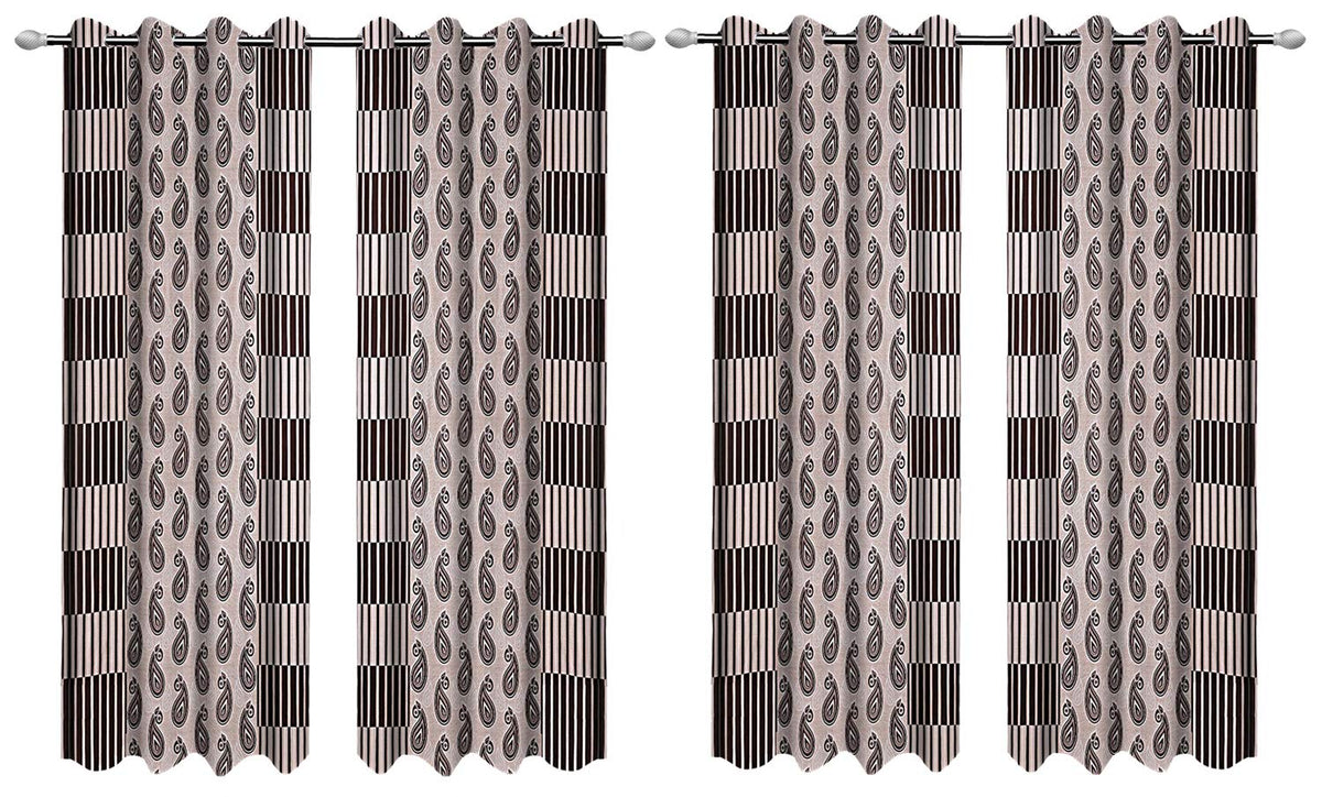 Kuber Industries Zig Zag Design Polyester 6 Pieces Eyelet Door Curtain 7 Feet (Brown)-Ctktc14538