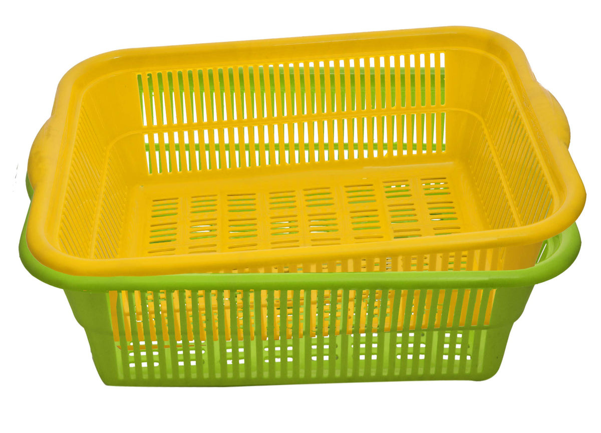 Kuber Industries 2 Pieces Plastic Kitchen Dish Rack Drainer Vegetables and Fruits Basket Dish Rack Multipurpose Organizers,Medium Size,Green & Yellow