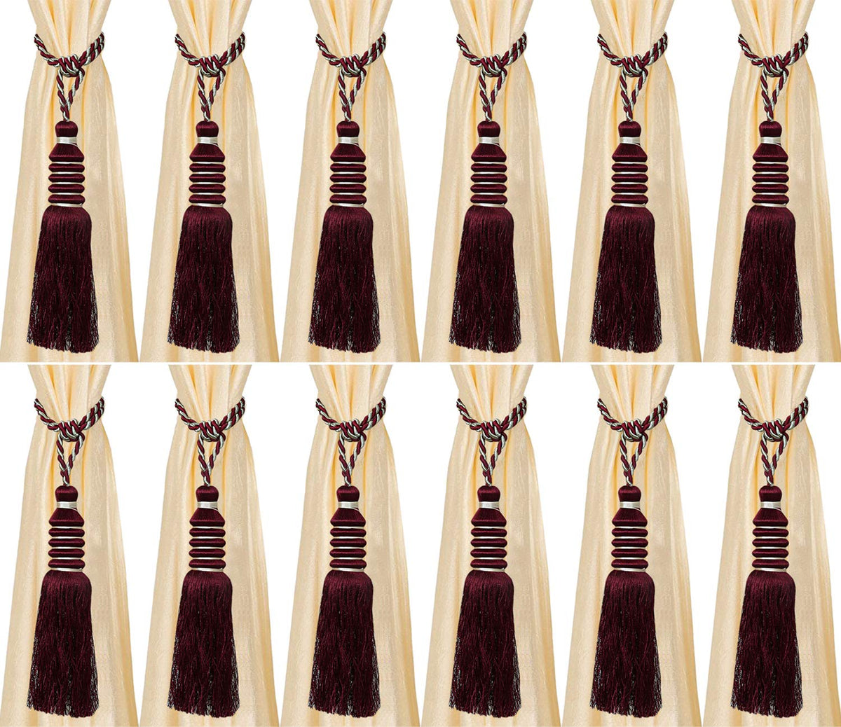 Kuber Industries Polyester 12 Pieces Curtain Tie Back Tassel Set (Maroon) -CTKTC12869