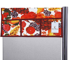 Heart Home Fridge Top Cover|Friut Design & Water Resistant PVC Material|6 Utility Side Pockets with Plain Border|Size 98 x 58 CM, Pack of 1 (Multicolor)