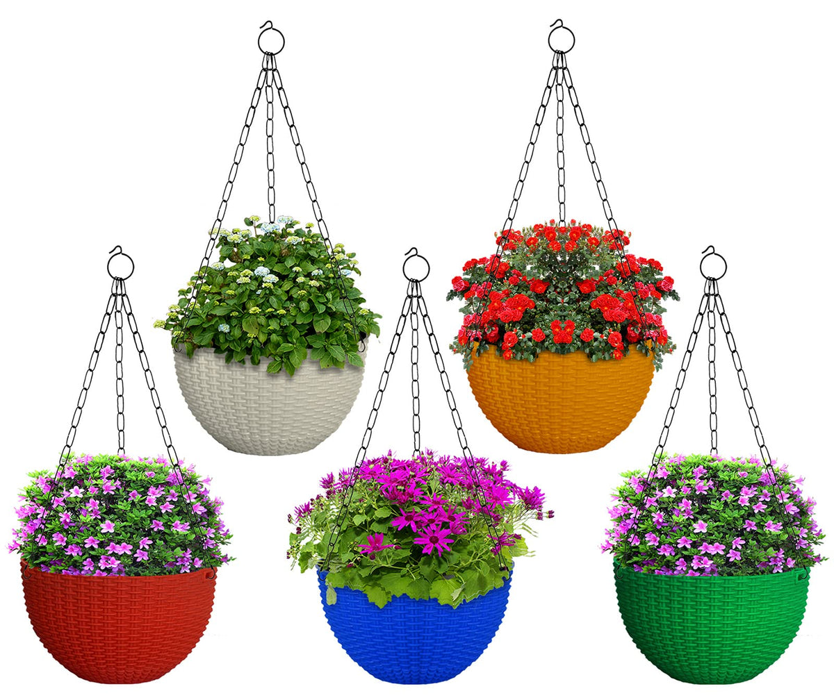 Kuber Industries Plastic Hanging Flower Pot for Balcony & Railing Set of 5 (Multicolour) 53KM3854