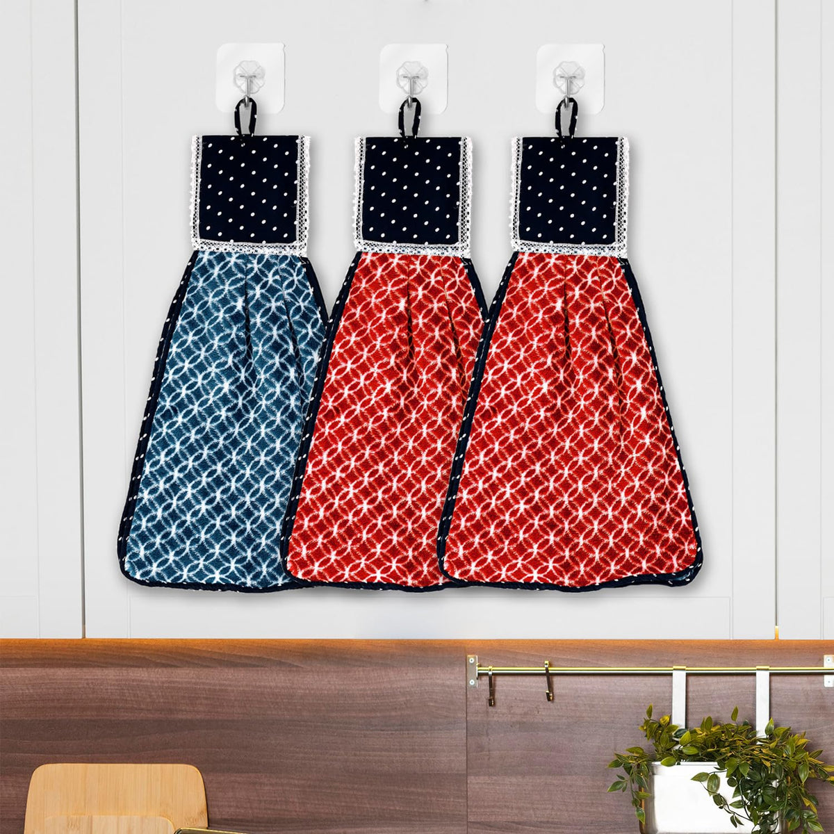 Kuber Industries Napkin | Washbasin Hanging Napkin | Kitchen Towel with Ties | Napkin for Kitchen | Circle Napkin for Bathroom | Hand Towel for Kitchen | Pack of 3 | Multi