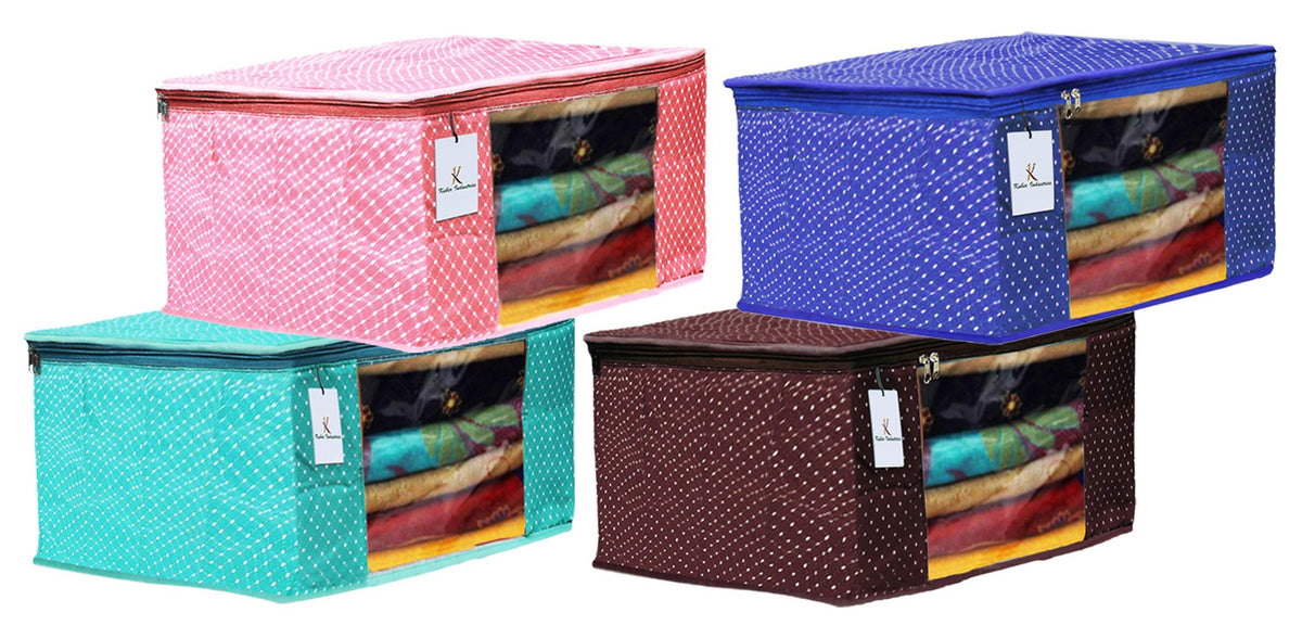 Kuber Industries Polka Dots 4 Pieces Cotton 3 Layered Quilted Saree Cover (Green & Brown & Peach & Royal Blue) - CTKTC31207