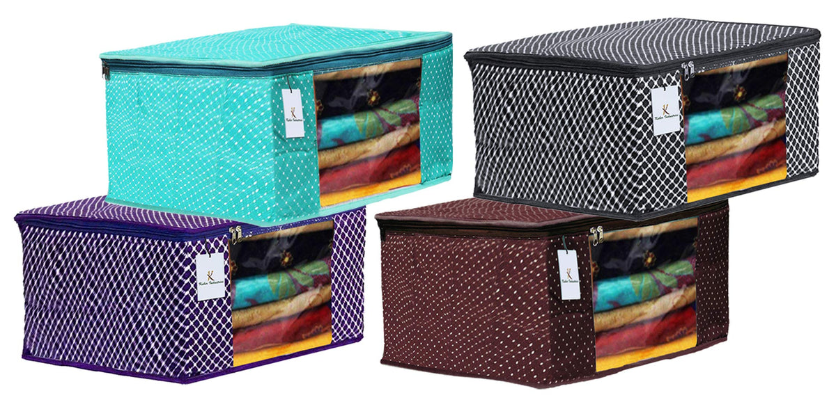 Kuber Industries Polka Dots 4 Pieces Cotton 3 Layered Quilted Saree Cover (Purple & Green & Brown & Black) - CTKTC031200