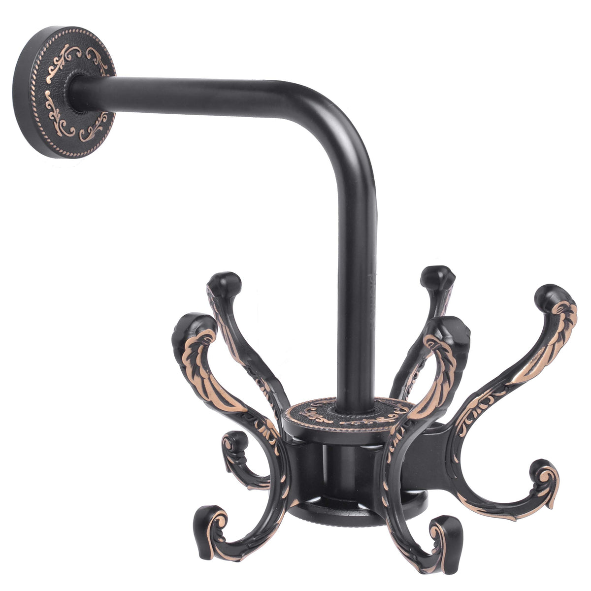 Plantex Aluminium Wall Mount 360° Swivel Towel Hooks (Black & Gold)