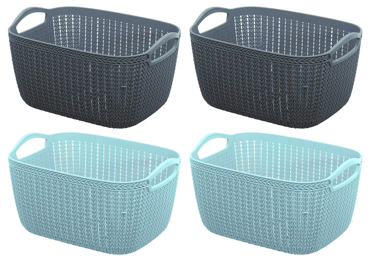 Kuber Industries Q-6 Unbreakable Plastic 4 Pieces Multipurpose Large Size Flexible Storage Baskets/Fruit Vegetable Bathroom Stationary Home Basket with Handles (Light Blue & Grey)