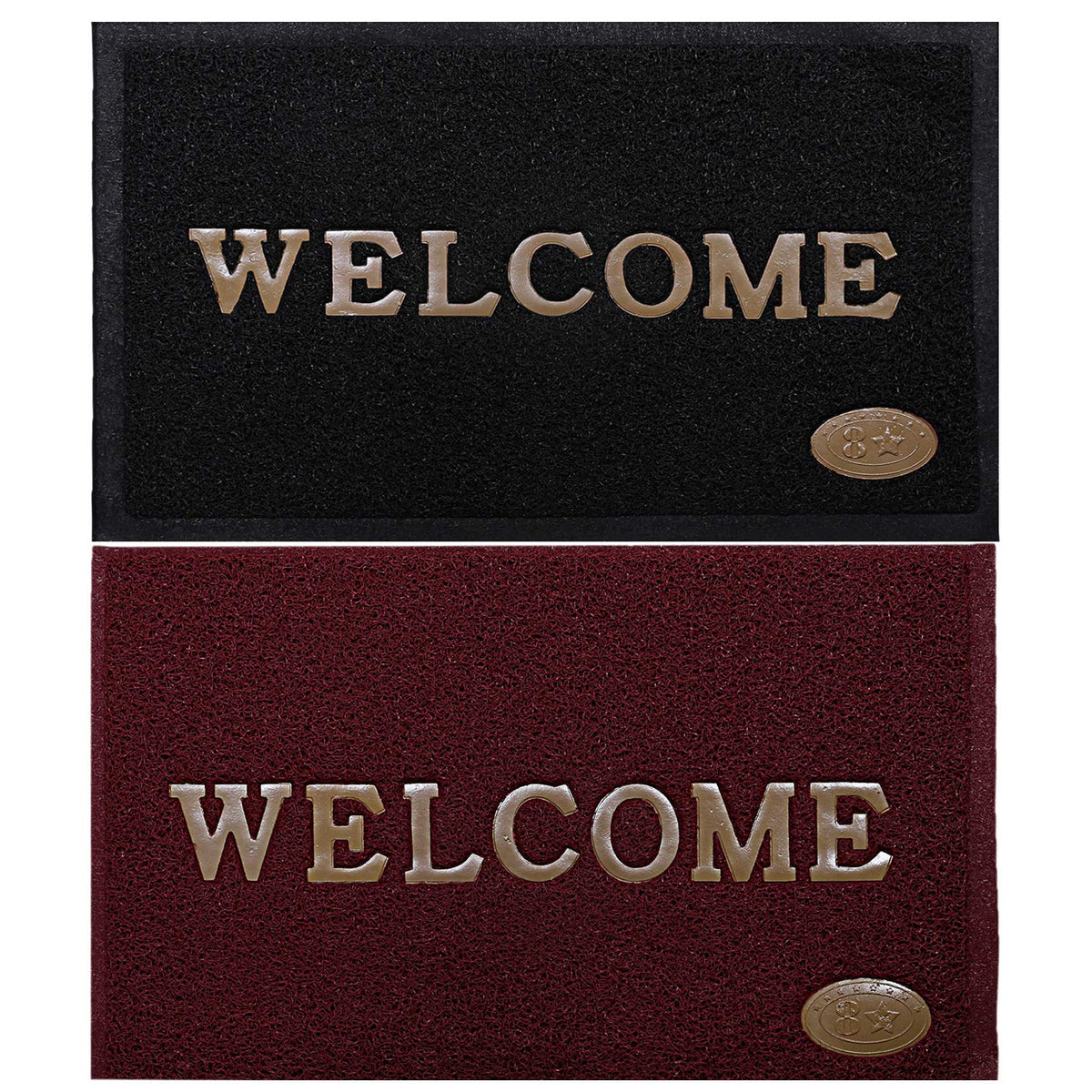 Kuber Industries PVC Anti Skid 2 Pieces Welcome Door Mat (Black & Maroon) -CTLTC11189