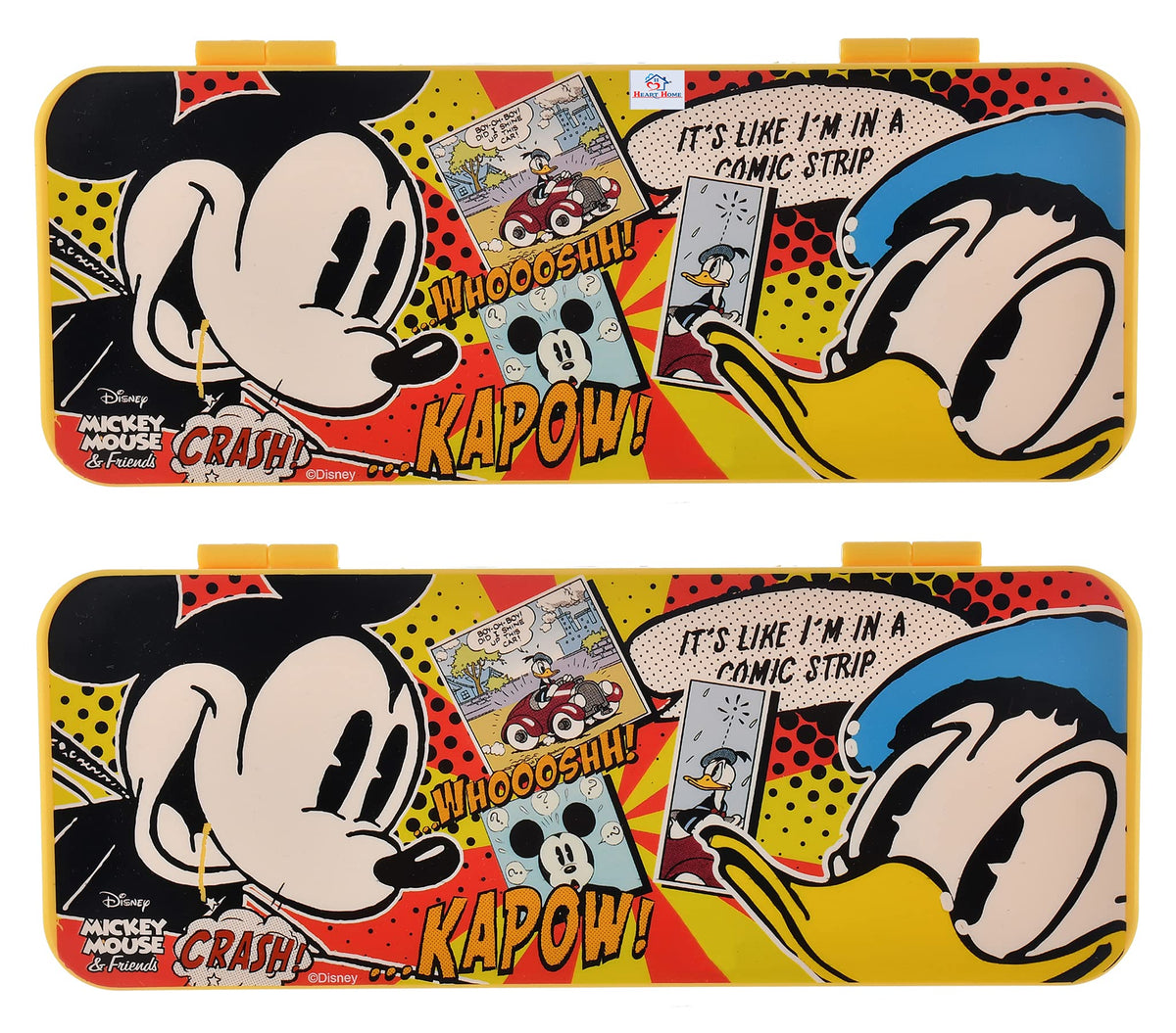 Heart Home Mickey Mouse & Friends Printed Durable Plastic Pencil Box, Pencil Case For School Kids With Number Lock System & Accessories, Pack of 2 (Yellow)