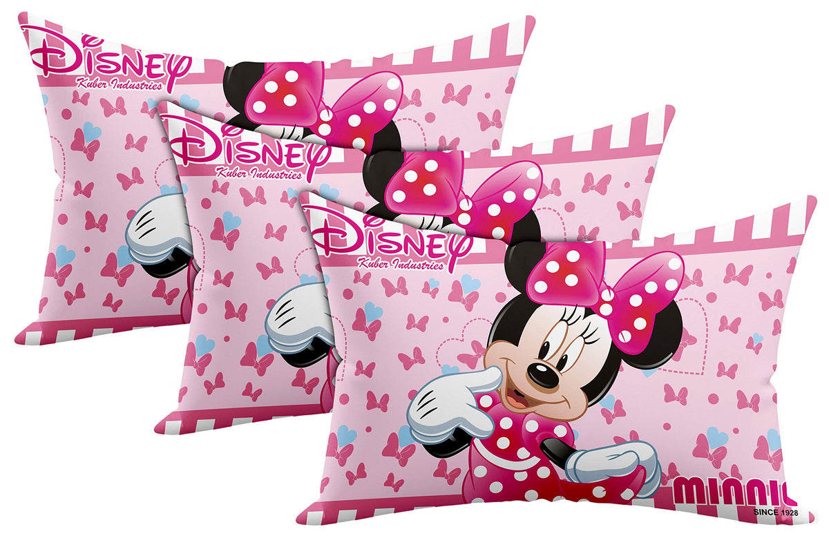 Kuber Industries Disney Printed Toddler Kids Pillow Silky Soft Microfiber Polyester, Perfect for Travel,Toddler Cot,12"x18" (Pink)-Pack of 3-KUBMART15826