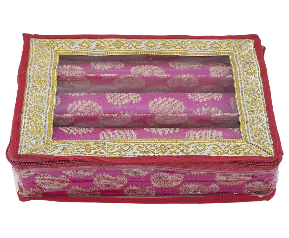 Kuber Industries Carry Design Laminated 3 Rod Box, Organizer For Bangle, Watches, Bracelets, Jewellery With Tranasparent Top (Pink)-47KM0106