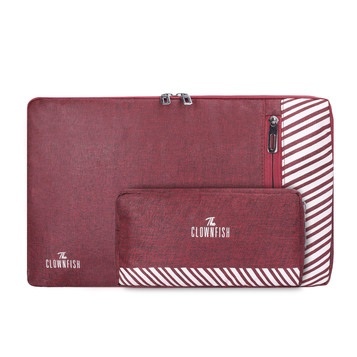 The Clownfish Combo of Algo Series Polyester 15.6 inch Laptop Sleeve & Scholar Series Multipurpose Polyester Travel Pouch Pencil Case Toiletry Bag (Maroon)