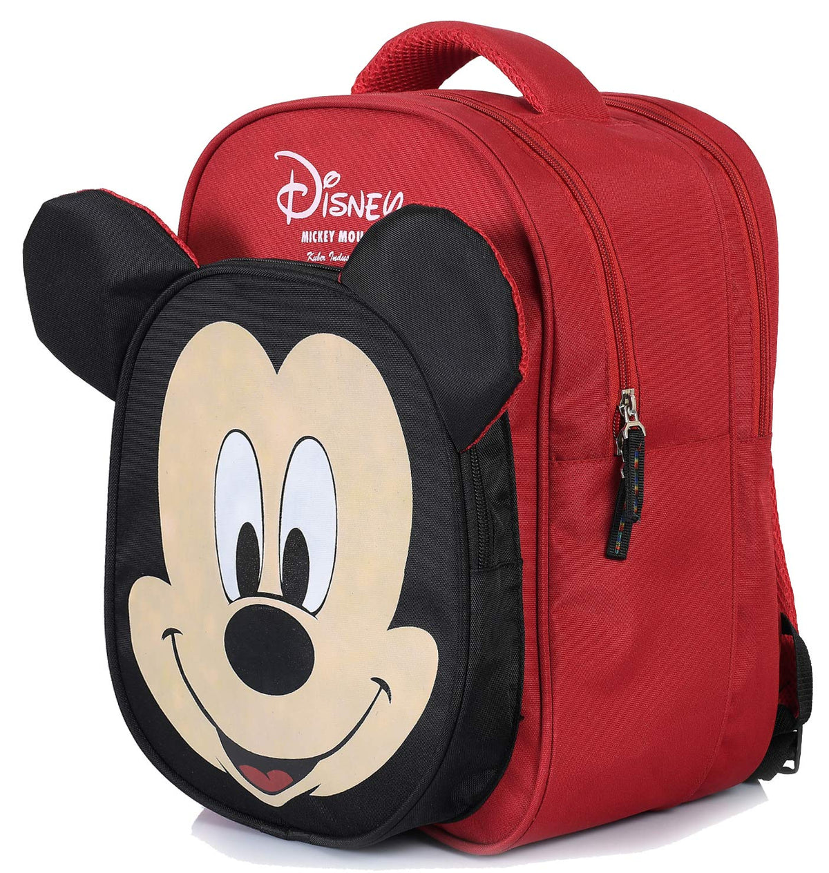 Kuber Industries Disney Mickey Mouse 15 inch Polyster School Bag/Backpack For Kids, Red & Black-DISNEY001