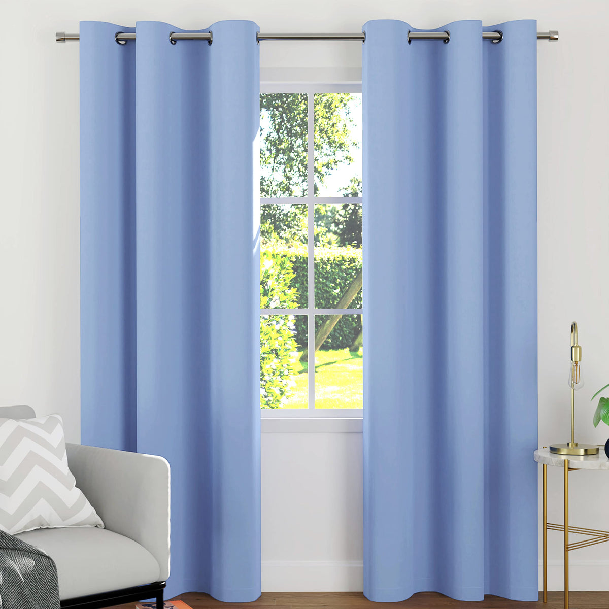 Encasa Homes Room Darkening Blackout 7 ft Door Curtains, Solid Colour Curtains to Reduce Heat, Sound, Upto 80% Block Light (Set of 2). 44x84 in - Light Blue