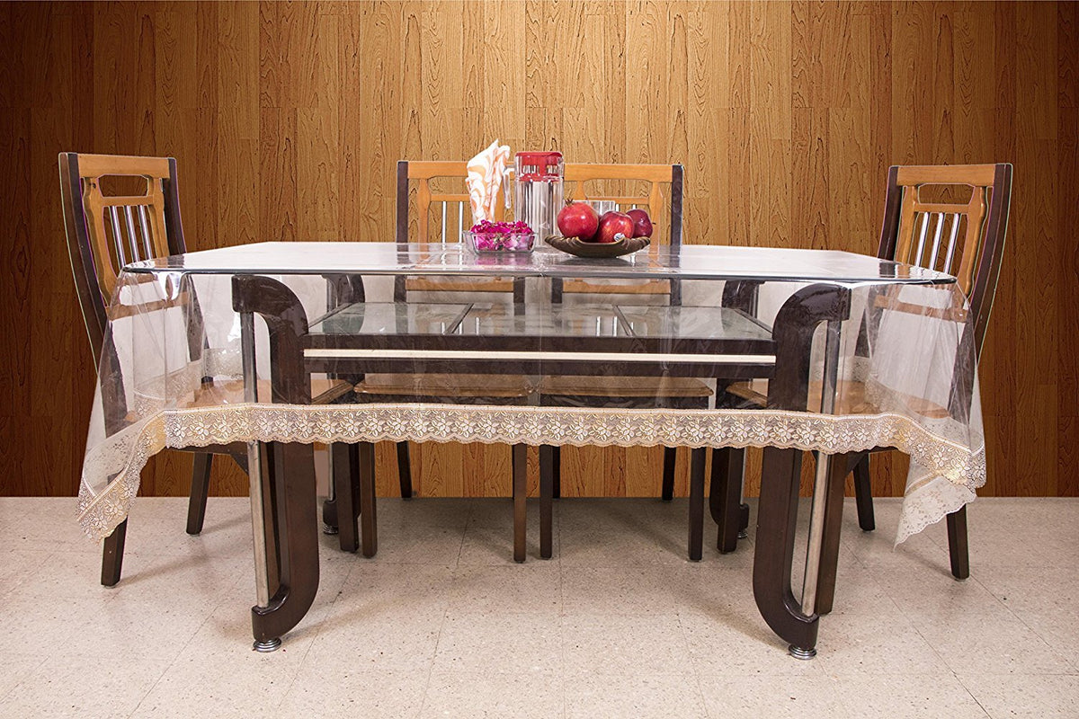 Kuber Industries PVC 6 Seater Transparent Dining Table Cover 45"x 70"- Gold (VDDTC00027)