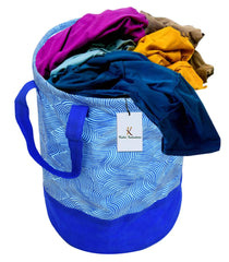 Kuber Industries Laheriya Printed Waterproof Canvas Laundry Bag, Toy Storage, Laundry Basket Organizer 45 L (Blue) CTKTC034624 Pack of 1 Blue