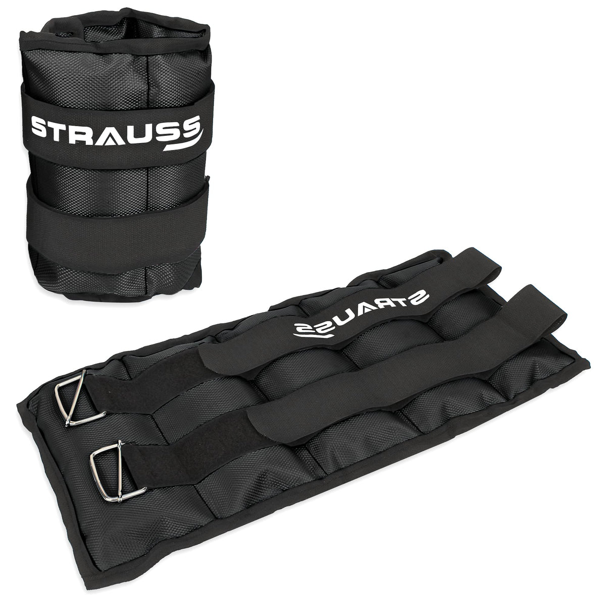 Strauss Adjustable Ankle/Wrist Weights 1.5 KG X 2 | Ideal for Walking, Running, Jogging, Cycling, Gym, Workout & Strength Training | Easy to Use on Ankle, Wrist, Leg, (Black)