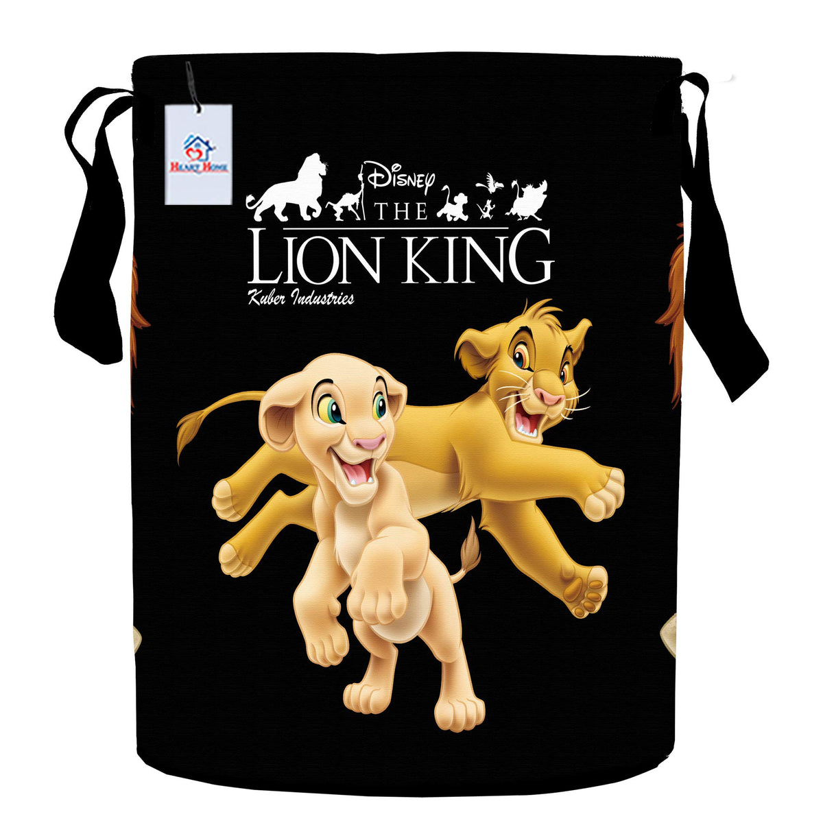 Heart Home Disney Lion King Print Round Non Woven Fabric Foldable Laundry Basket, Toy Storage Basket, Cloth Storage Basket with Handles, 45 LTR (Black)-HEART11643, Standard