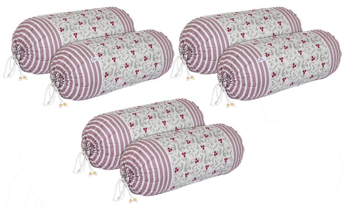 Heart Home Set of 6 Floral Design Soft & Smooth Cotton Bolster Cover 16 x 30 inch (Pink)