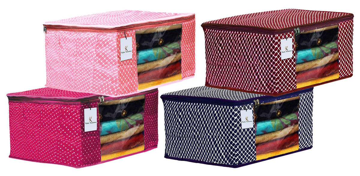 Kuber Industries Polka Dots 4 Pieces Cotton 3 Layered Quilted Saree Cover (Peach & Rani & Blue & Maroon) - CTKTC031219