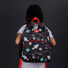 THE CLOWNFISH Cosmic Critters Series Printed Polyester 15 Litres Kids Standard Backpack School Bag With Free Pencil Staionery Pouch Daypack Picnic Bag ForTiny Tots Of Age 5-7 Yrs(Black) (Medium Size)