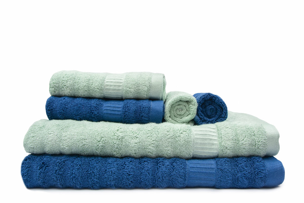 Mush Bamboo Towel: Ultra Soft, Absorbent, Eco 600 GSM 6 Pieces (2 Bath, 2 Hand, 2 Face) Couple Gift Set (Navy & Green)