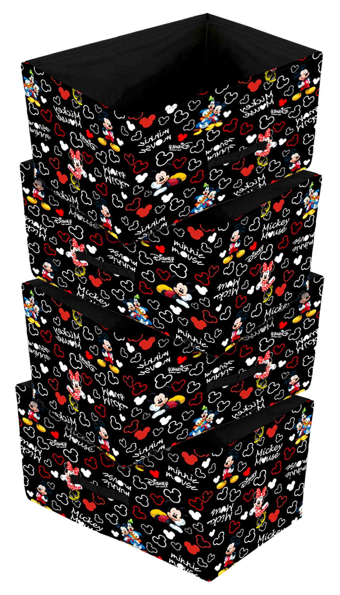 Kuber Industries Disney Mickey Print Non Woven Fabric Modular Closet Organizer Box with Handle for Cube Storage Units in Closet,Set Of 4(Black)-KUBMART16031