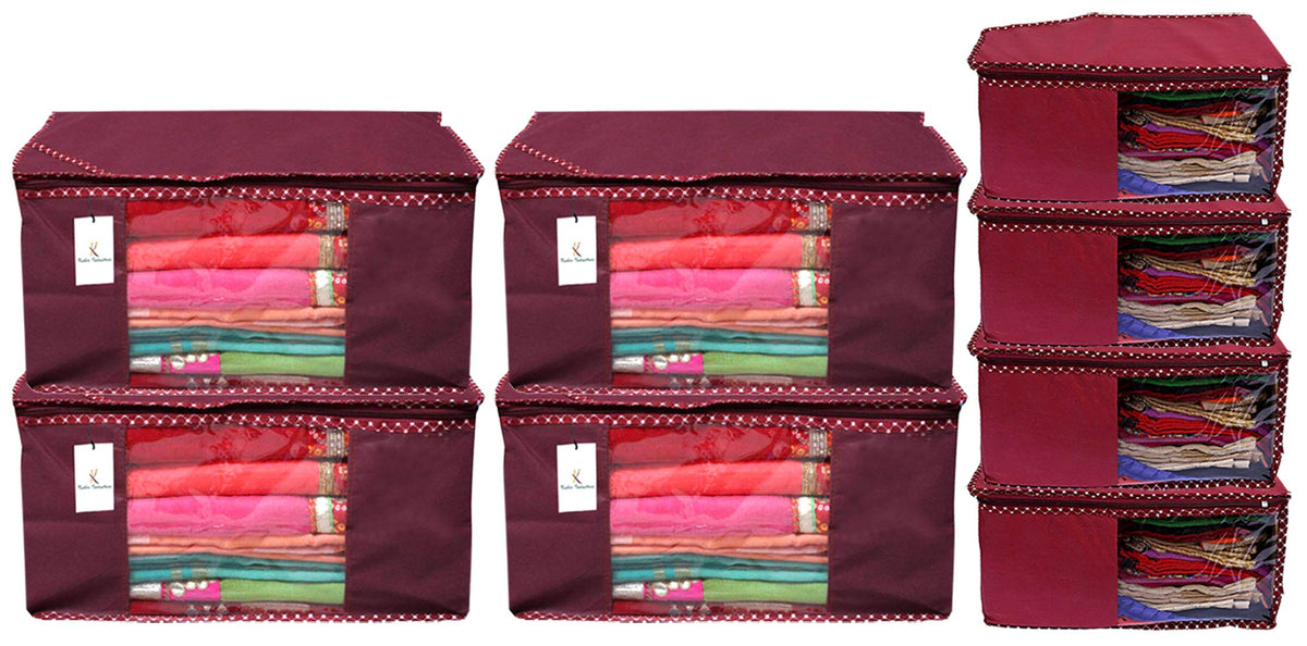 Kuber Industries Non Woven 4 Piece Saree Cover/Cloth Wardrobe Organizer And 4 Pieces Blouse Cover Combo Set (Maroon) -CTKTC038400