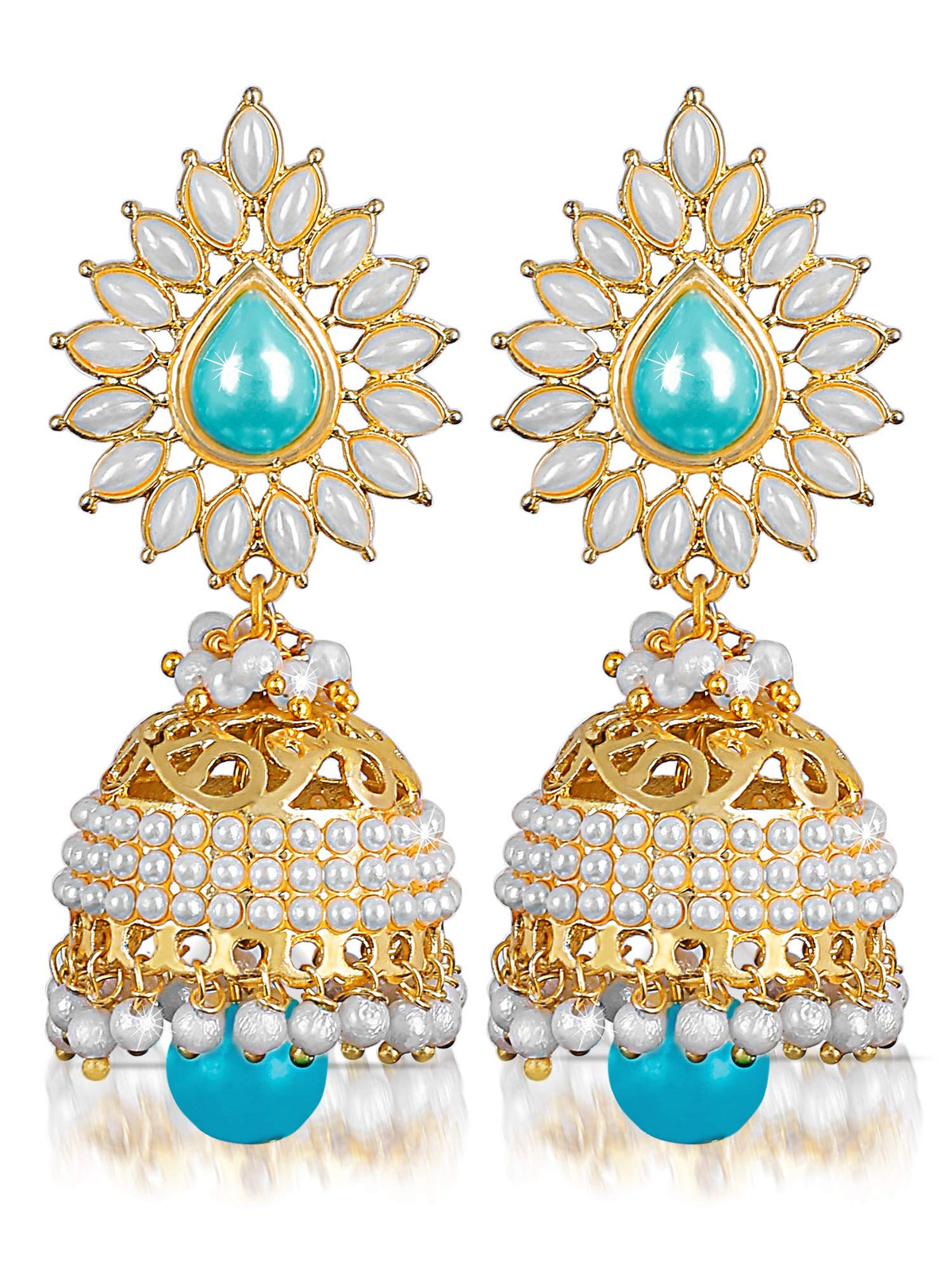 Yellow Chimes Bollywood Celebrity Party Wear Traditional Pearl Moti Jhumka/Jhumki Earrings for Women and Girls (Blue)