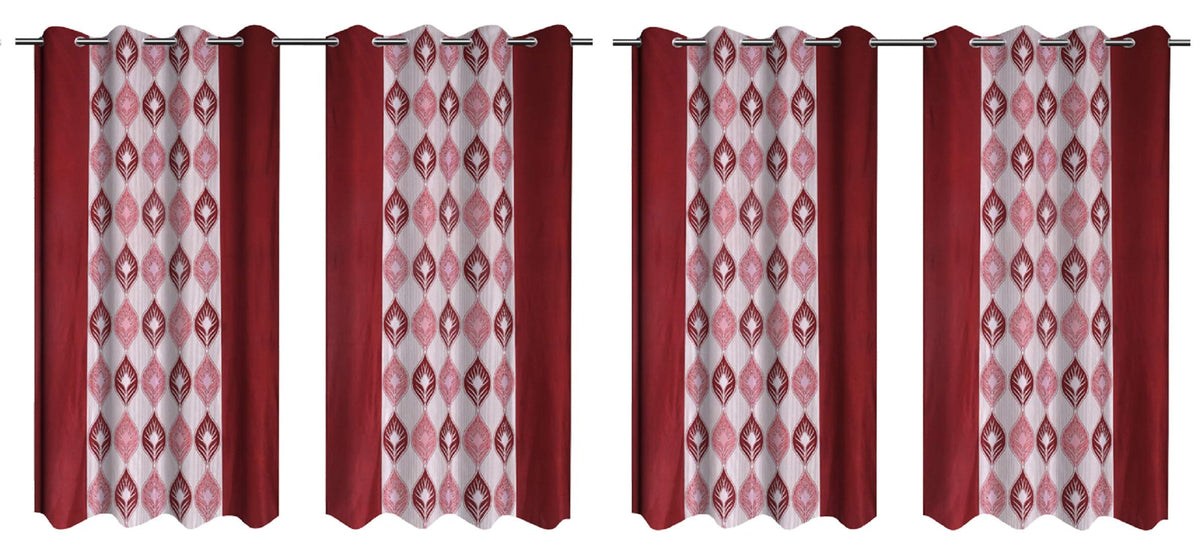 Kuber Industries Zig Zag Design 6 Pieces Polyester Eyelet Window Curtain 5 Feet (Maroon)-CTKTC30253
