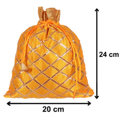 Kuber Industries Potli Bags Handbags for Women Gifting Wristlets for Wedding, Festival, Kitty Subh Shagun-Pack of 6 (Orange & Yellow)