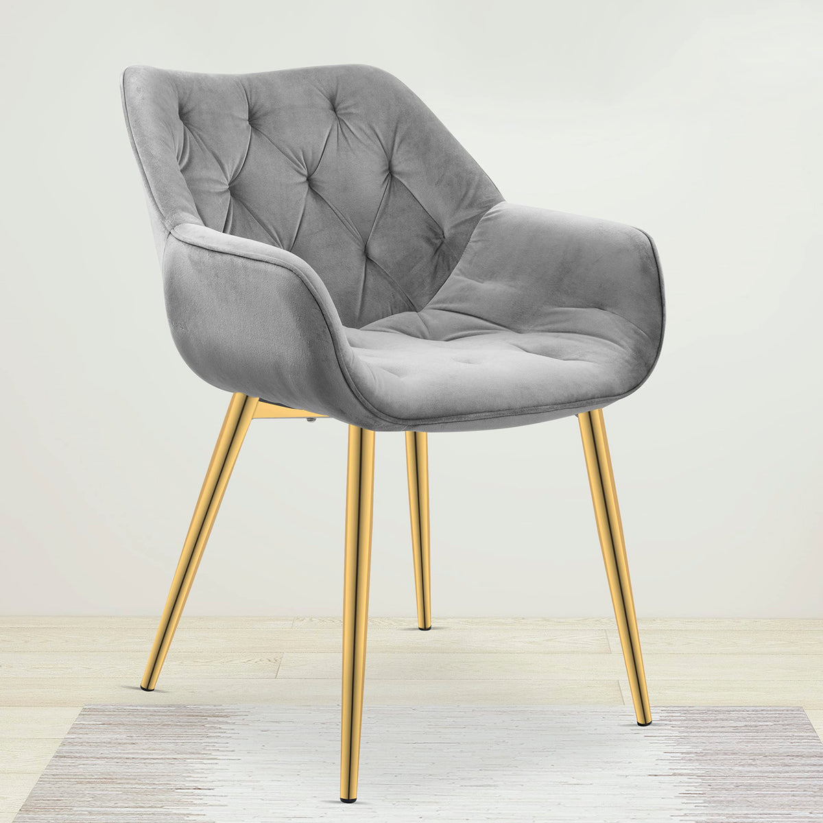 Plantex Morden Quilt Chair for Home/Quilt Chair with PVD Gold Leg for Cafe/Restaurant/Office/Living Room/Bed Room (Grey & PVD Gold)