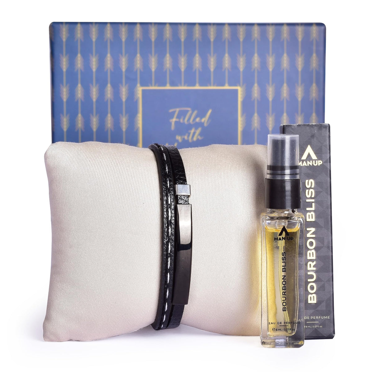 Gleevers Gift Set for Men | Gift Box pack of 2 with Bourbon Bliss Perfume (8 ml) and Yellow Chimes Bracelet | Birthday Gift, Anniversary Gift, Valentine Gift, Secret Santa Gifts