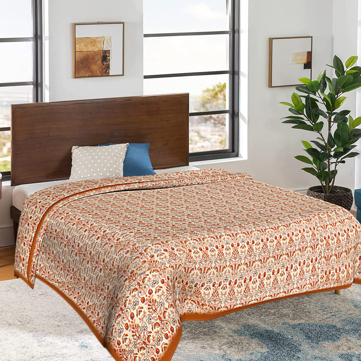 Kuber Industries Cotton Soft Lightweight Paisley Design Reversible Single Bed Dohar | Blanket | AC Quilt for Home & Travel (Orange)