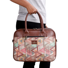THE CLOWNFISH Deborah series 15.6 inch Laptop Bag For Women Printed Handicraft Fabric & Faux Leather Office Bag Briefcase Messenger Sling Handbag Business Bag (Multicolour-Triangle)