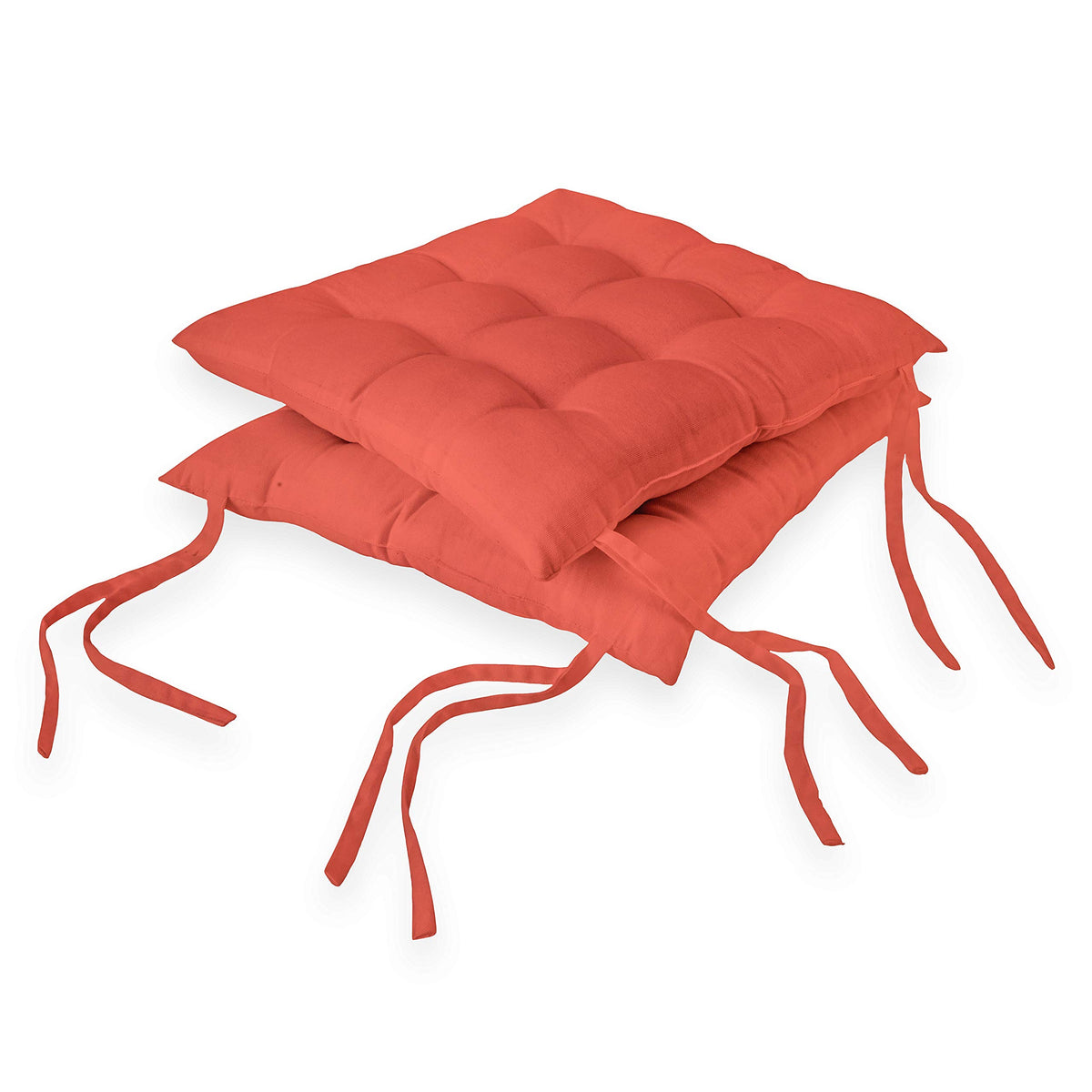 Encasa Homes 2 pcs Chair Cushions 40x40 cm - Coral - Dyed Canvas Square Seat Cushions with Micro-Fiber Filling & Ties for Sitting, Pooja, Dining & Office Table