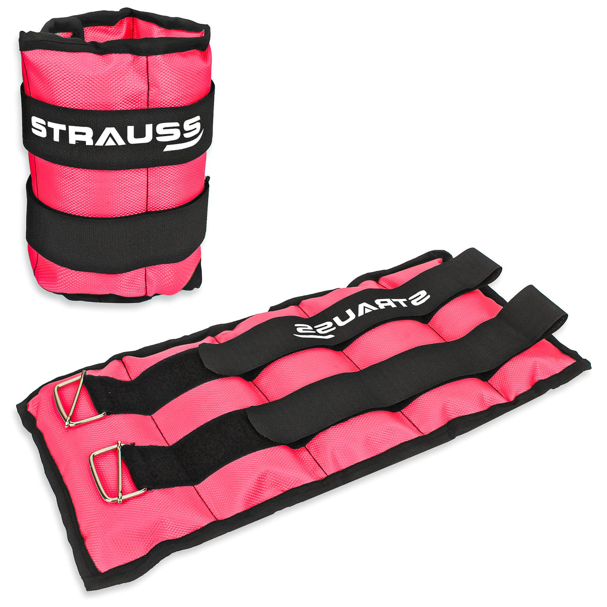 Strauss Adjustable Ankle/Wrist Weights 2.5 KG X 2 | Ideal for Walking, Running, Jogging, Cycling, Gym, Workout & Strength Training | Easy to Use on Ankle, Wrist, Leg, (Pink)