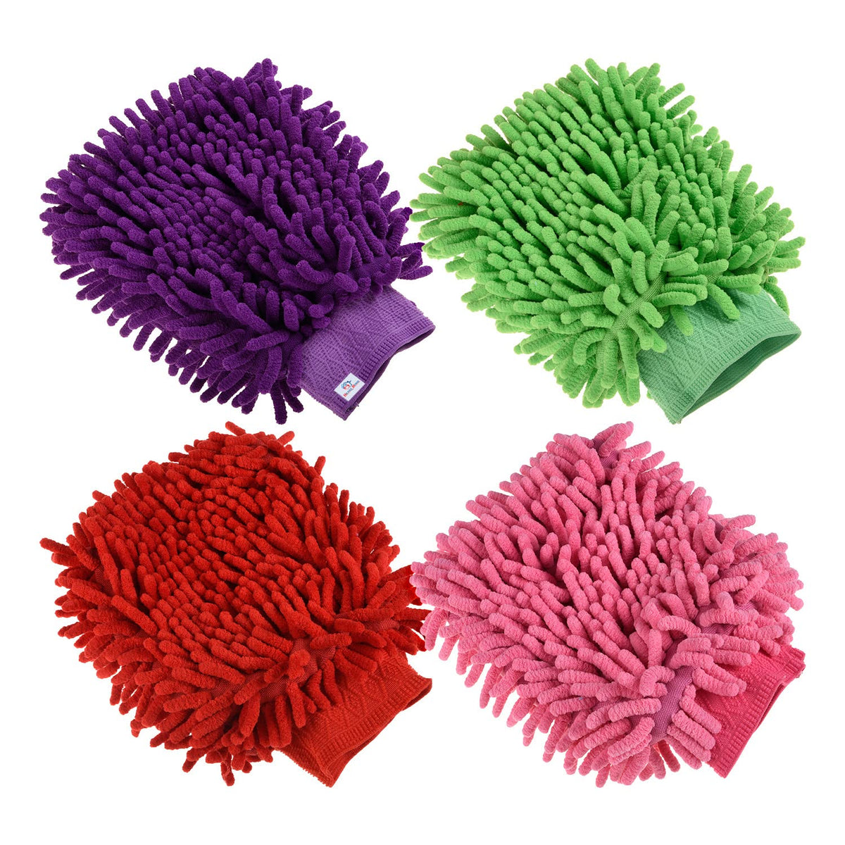 Heart Home Chenille Mitts|Microfiber Cleaning Gloves|Inside Waterproof Cloth Gloves|100 Gram Weighted Hand Duster|Chenille Gloves for Car|Glass|Pack of 4 (Multicolor)