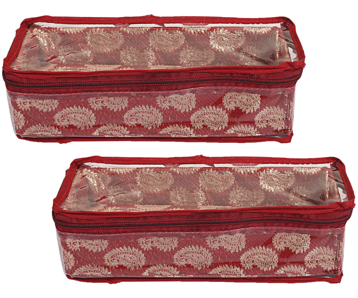 Heart Home Multipurpose Teardrop Pattern Laminated 1 Rod Bangle Box/Organizer/Case With Tranasparent Top - Pack of 2 (Red)-47HH0483