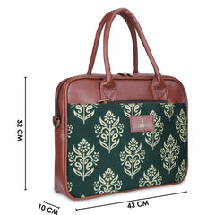 THE CLOWNFISH Deborah series 15.6 inch Laptop Bag For Women Printed Handicraft Fabric & Faux Leather Office Bag Briefcase Messenger Sling Handbag Business Bag (Light Green)