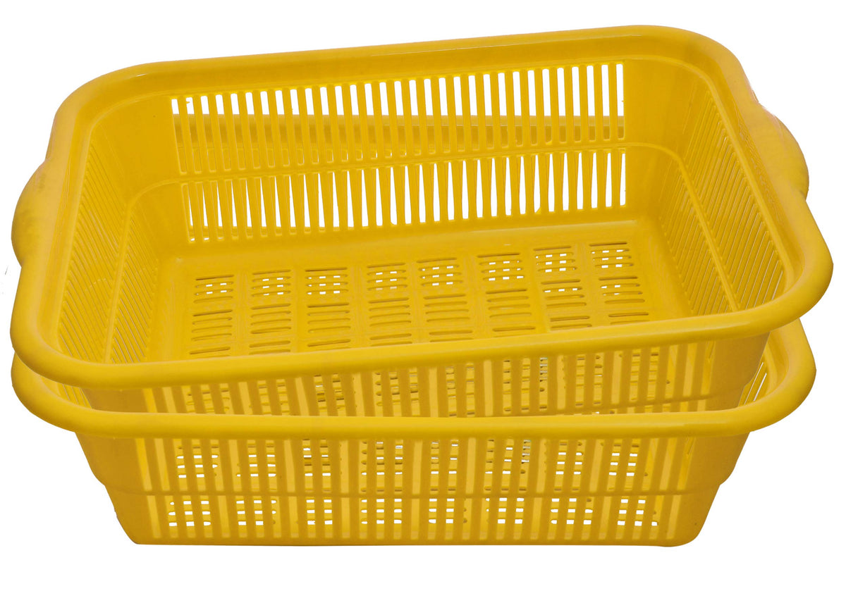 Kuber Industries Plastic 2 Pieces Kitchen Small Size Vegetables and Fruits Washing Basket Dish Rack Multipurpose Organizers (Yellow)-KUBERMART588