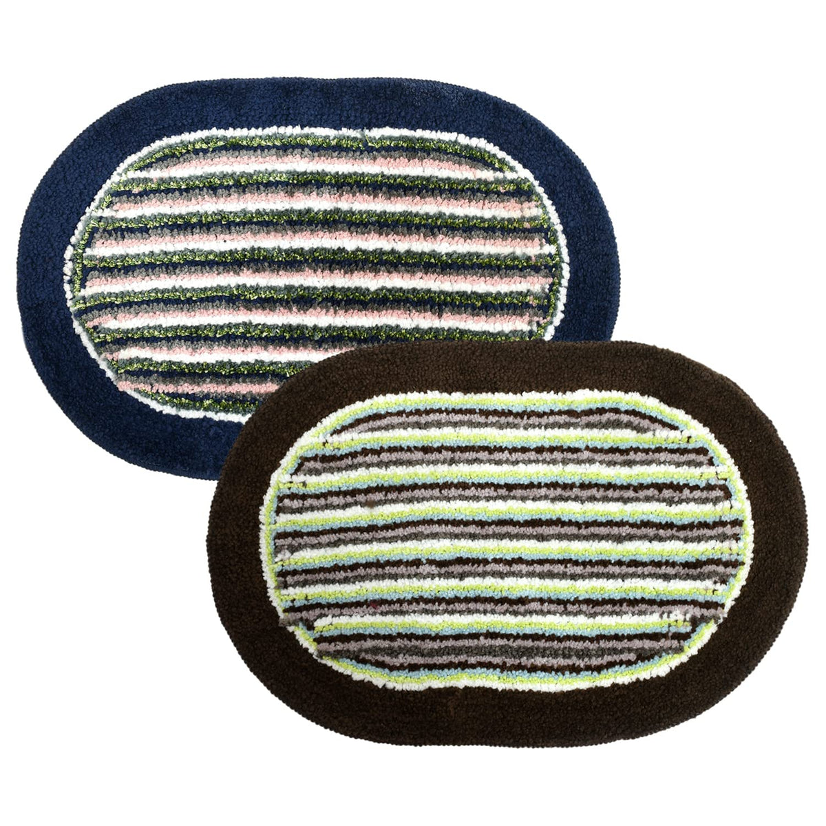 Heart Home Strips Design Soft Cotton Doormat Dirts Trapper Mat Bath Door Mat Machine Washable for Porch/Kitchen/Bathroom/Laundry Room- Pack of 2 (Brown & Green & Blue)-50HH01915