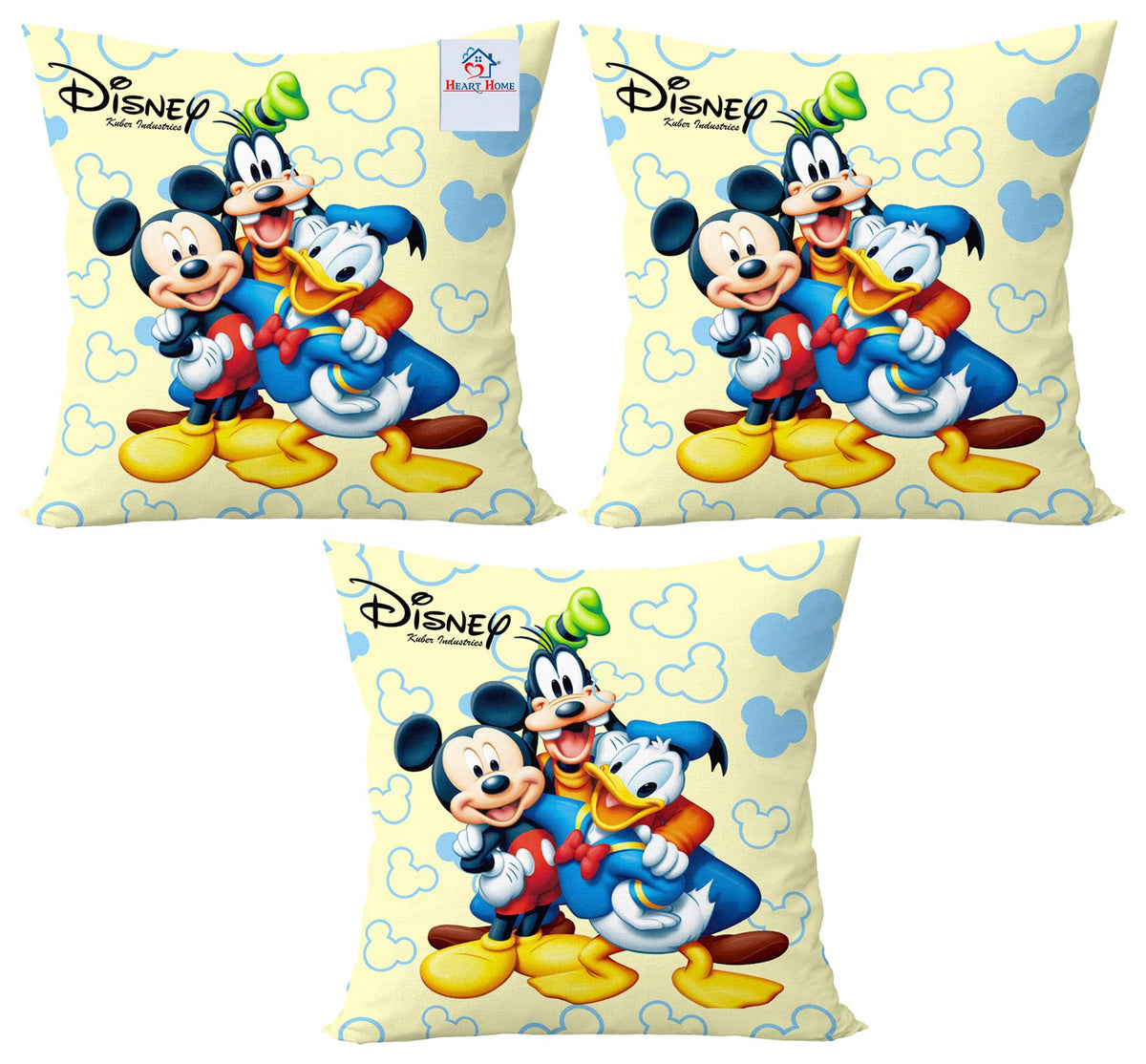 Heart Home Disney Printed Microfiber Filled Floor Cushion, Decorative Throw Pillow, Home Decor Pillow, Sofa/Bed Cushion,16"x16"(Cream)-Pack of 3-KUBMART15880