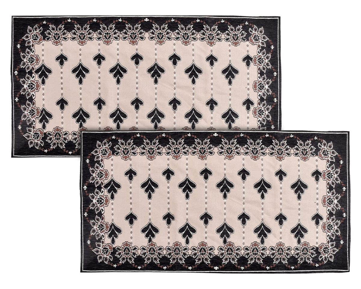 Kuber Industries Multiuses Floral Print Rectangular Cotton Table Runner for Dining and Center Table, Set of 2 (Black)-50KM01279