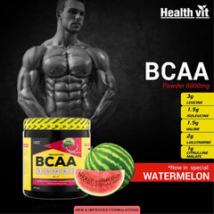 Healthvit Fitness BCAA 6000mg 2:1:1 with L-Glutamine & L-Citrulline Malate, 200g (10 Servings) Watermelon Flavor