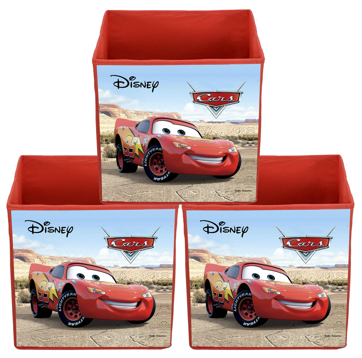 Kuber Industries Disney Cars Print Non Woven Fabric 3 Pieces Foldable Large Size Cloth Storage Box Toy, Books Wardrobe Organiser Cube with Handle (Brown)