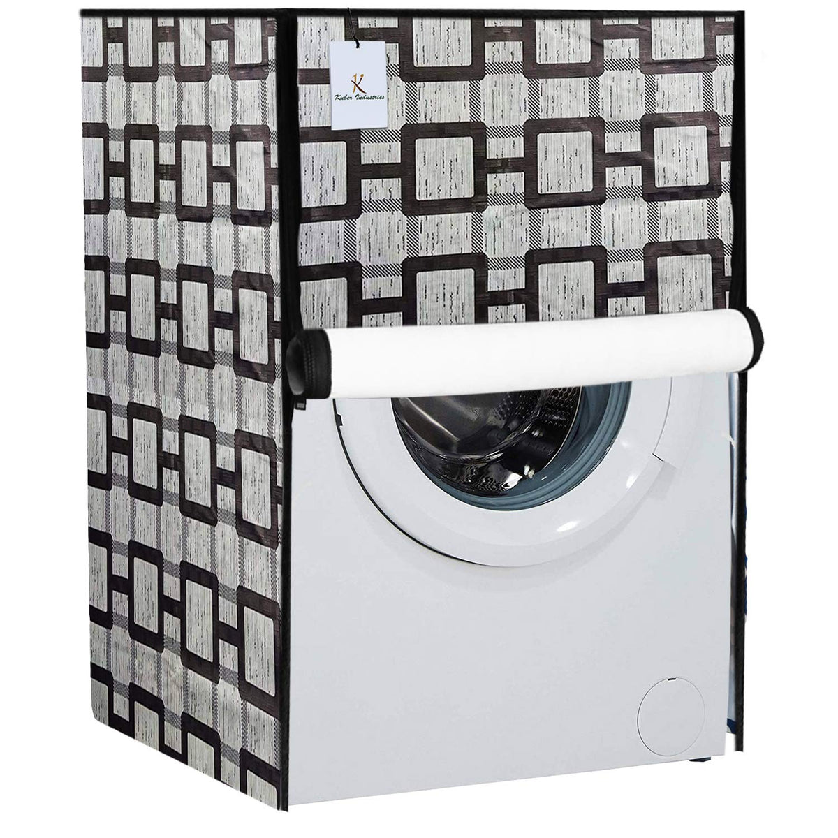 Kuber Industries Checkered Design PVC Front Load Fully Automatic Washing Machine Cover with Back Hole (Grey) CTKTC33858