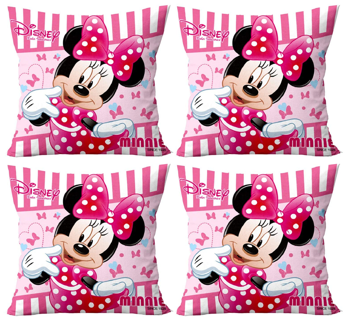 Kuber Industries Disney Minnie Print Silk Special Long Crush Cushion Covers (16"x16") Set of 4, Pink-KUBMART9994