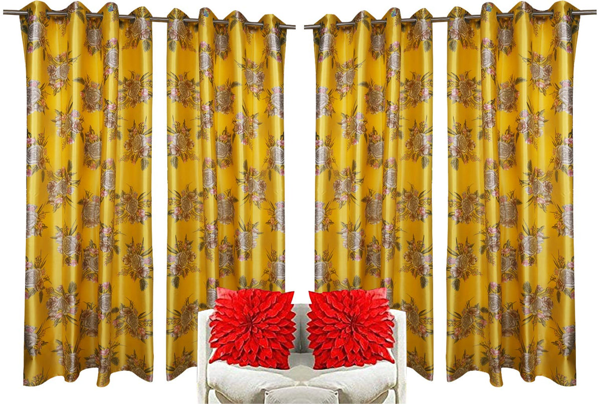 Kuber Industries Polyester 4 Pieces 7 Feet Eyelet Door Curtain (Gold) -Ctktc29551