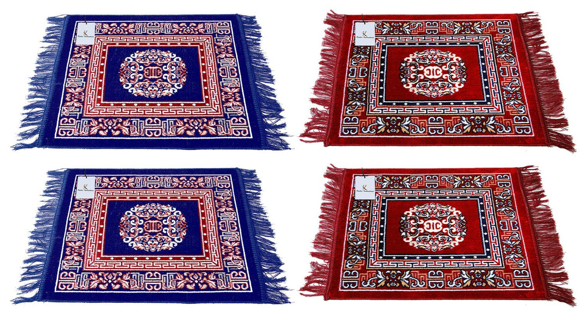 Kuber Industries Velvet Prayer Mat|Square Shape & Soft Velvet Material|Meditation Mat|Multipurpose Velvet Rug Mat|Size 60 x 60 CM|Pack of 4 (Sky Blue & Maroon) CTKTC33982