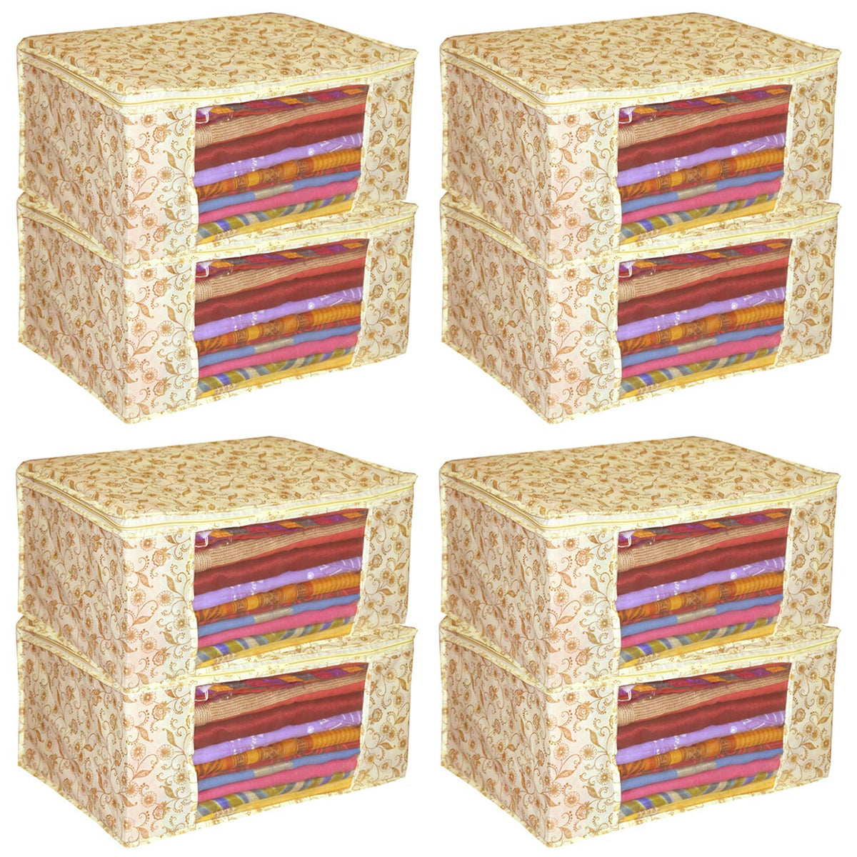 Kuber Industries Metallic Print 8 Piece Non Woven Saree Cover, Brown